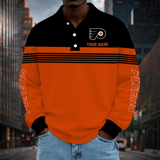LIMITED EDITION - NEW CUSTOMIZED NHL27 PPF PHILADELPHIA FLYERS MEN LONG SLEEVE POLO