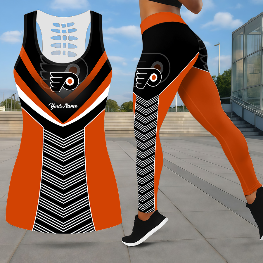 SPECIAL EDITION - NEW CUSTOMIZED NHL27 PPF PHILADELPHIA FLYERS LEGGINGS & HOLLOW TANK TOP SET