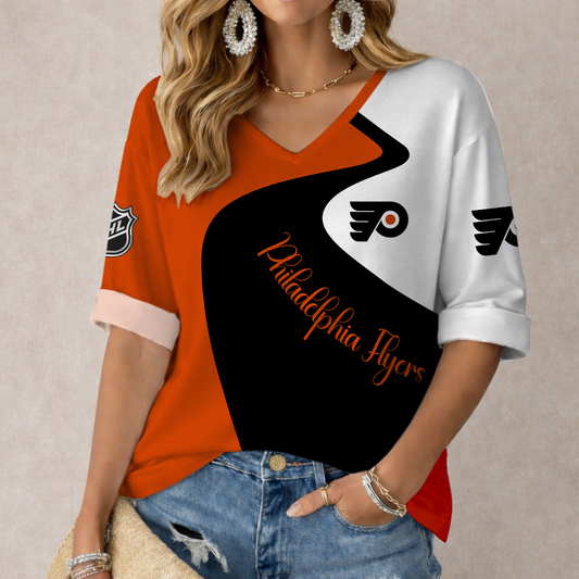 FLASH SALE - NEW CUSTOMIZED NHL27 PPF PHILADELPHIA FLYERS WOMEN'S V-NECK LONG SLEEVE SHIRT