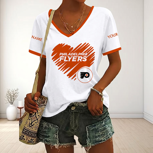 FINAL SALE - NEW CUSTOMIZED NHL27 PPF PHILADELPHIA FLYERS V-NECK FEMALE SHIRT