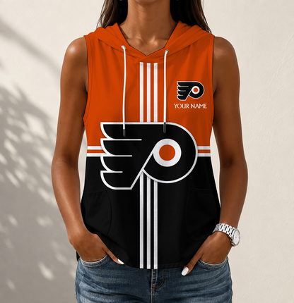 LIMITED EDITION - NEW CUSTOMIZED NHL27 PPF PHILADELPHIA FLYERS WOMEN'S SLEEVELESS HOODED POCKET TANK TOP