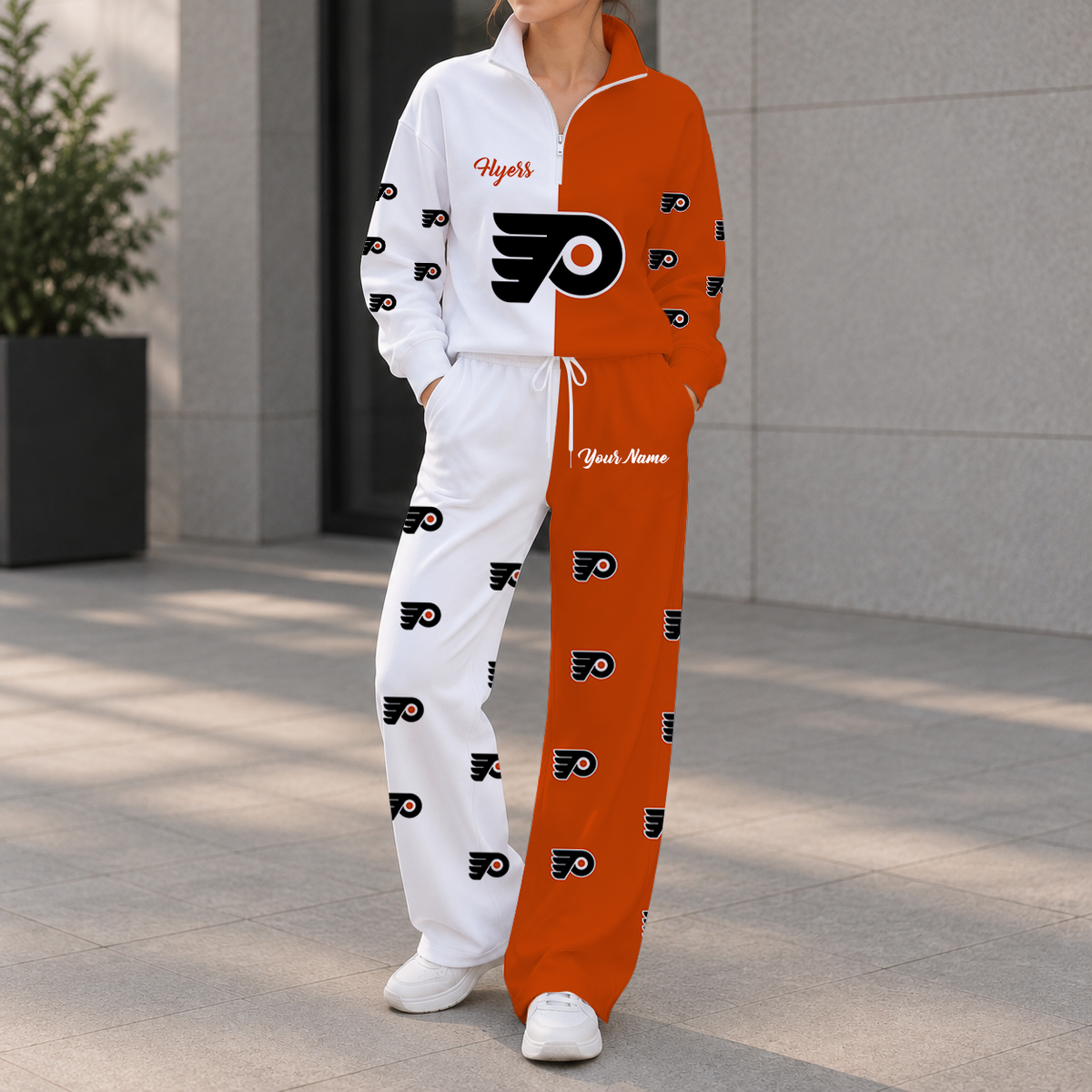 SPECIAL EDITION - NEW CUSTOMIZED NHL27 PPF PHILADELPHIA FLYERS ZIPPER SWEATSHIRT & WIDE LEG PANTS SET