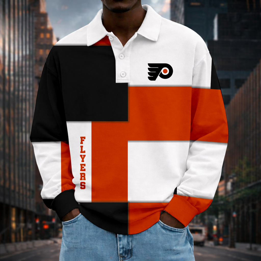 LIMITED EDITION - NEW CUSTOMIZED NHL27 PPF PHILADELPHIA FLYERS MEN LONG SLEEVE POLO