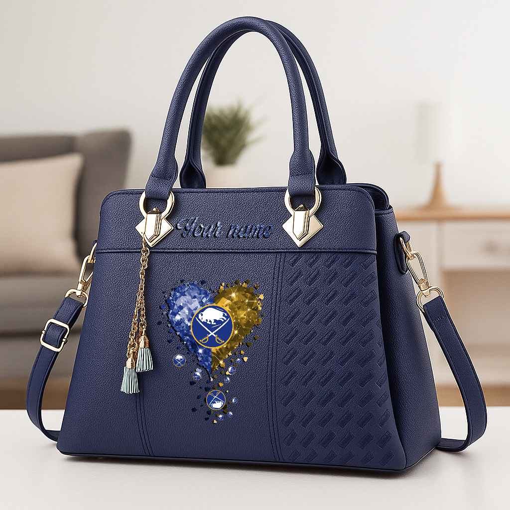 LIMITED EDITION - NEW CUSTOMIZED NHL28 BFS BUFFALO SABRES ZIP HANDBAG MULTICOLOR