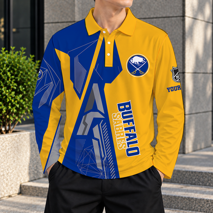 SPECIAL EDITION - NEW CUSTOMIZED NHL28 BFS BUFFALO SABRES MEN LONG SLEEVE POLO