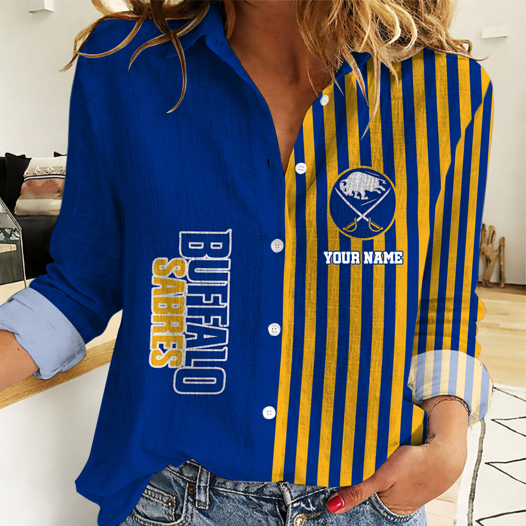 FINAL SALE - NEW CUSTOMIZED NHL28 BFS BUFFALO SABRES WOMEN CASUAL SHIRT