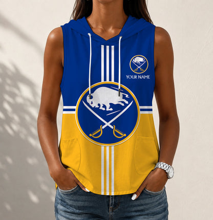 LIMITED EDITION - NEW CUSTOMIZED NHL28 BFS BUFFALO SABRES WOMEN'S SLEEVELESS HOODED POCKET TANK TOP