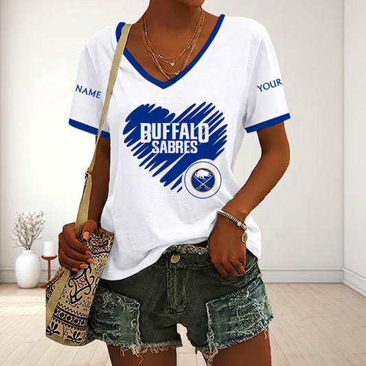 FINAL SALE - NEW CUSTOMIZED NHL28 BFS BUFFALO SABRES V-NECK FEMALE SHIRT