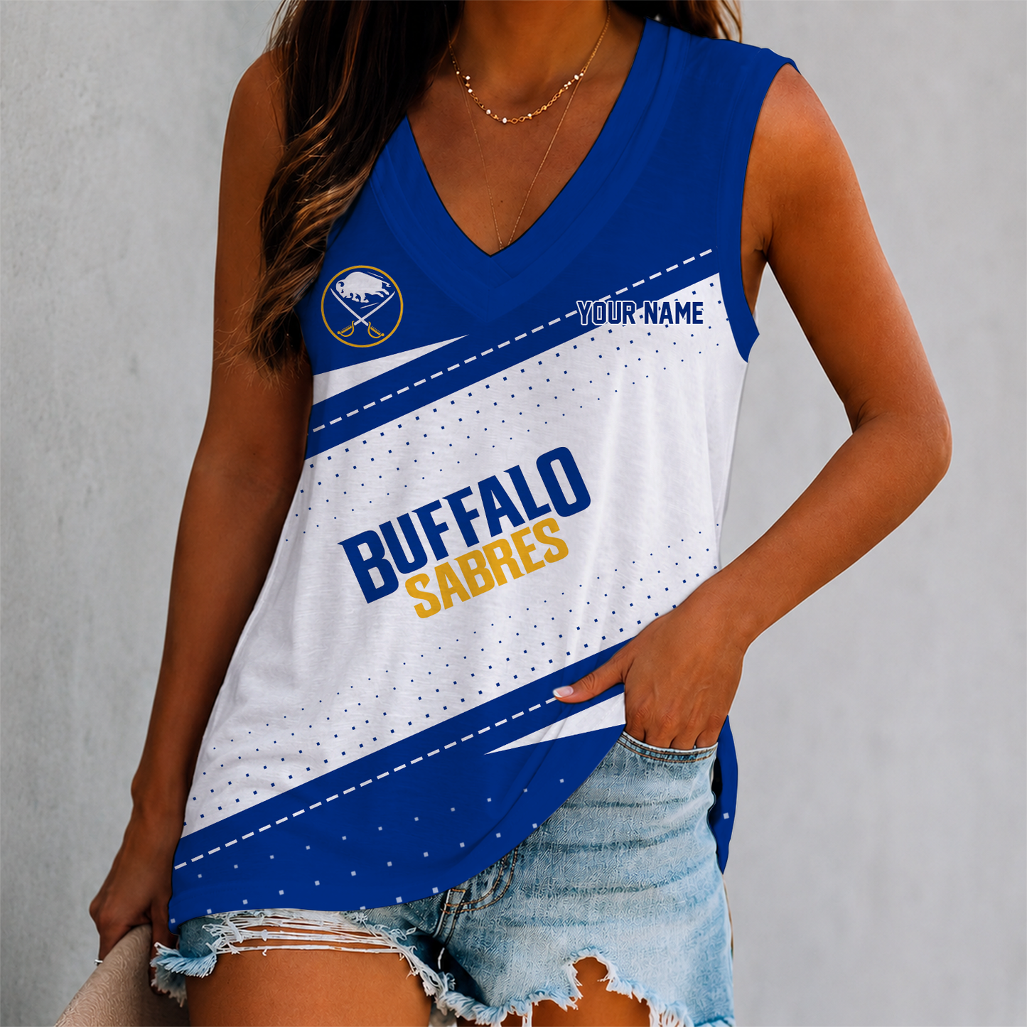 FINAL SALE - NEW CUSTOMIZED NHL28 BFS BUFFALO SABRES WOMEN'S V-NECK TANK TOP
