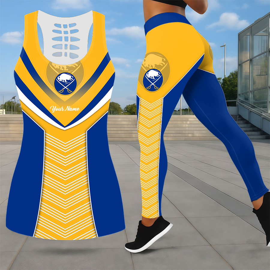 SPECIAL EDITION - NEW CUSTOMIZED NHL28 BFS BUFFALO SABRES LEGGINGS & HOLLOW TANK TOP SET