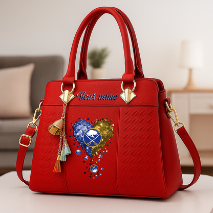 LIMITED EDITION - NEW CUSTOMIZED NHL28 BFS BUFFALO SABRES ZIP HANDBAG MULTICOLOR