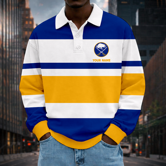 LIMITED EDITION - NEW CUSTOMIZED NHL28 BFS BUFFALO SABRES MEN LONG SLEEVE POLO