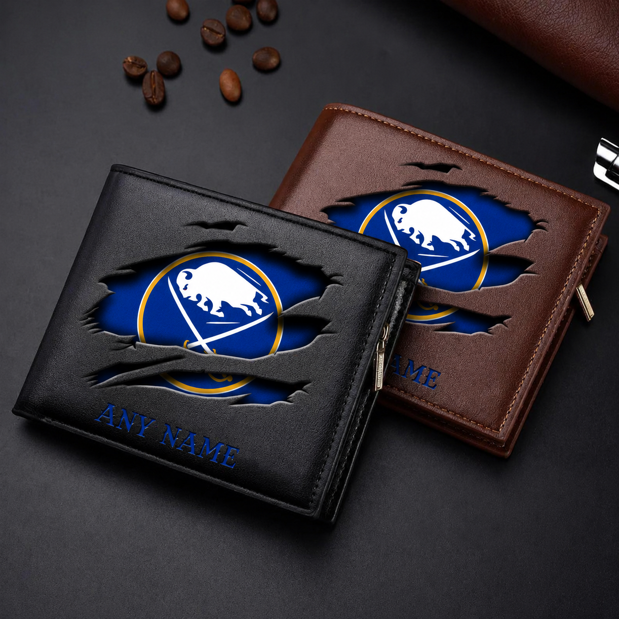 FINAL SALE - NEW CUSTOMIZED NHL28 BFS BUFFALO SABRES LEATHER WALLET