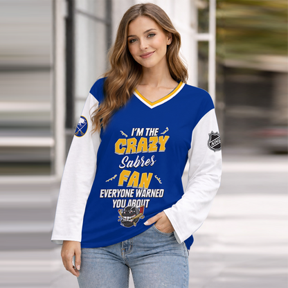 LIMITED EDITION - NEW CUSTOMIZED NHL28 BFS BUFFALO SABRES WOMEN'S HEART V-NECK LONG SLEEVE SHIRT
