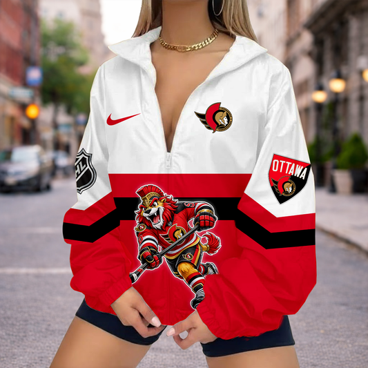LIMITED EDITION - NEW CUSTOMIZED NHL29 OSN OTTAWA SENATORS V-NECK ZIPPER SWEATSHIRT JACKET