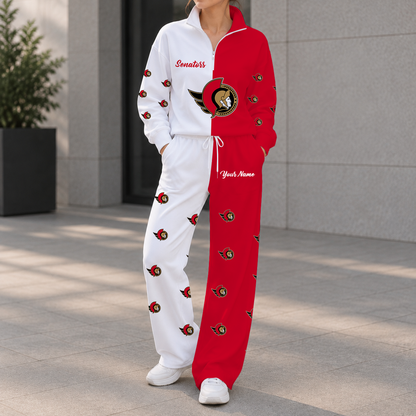 SPECIAL EDITION - NEW CUSTOMIZED NHL29 OSN OTTAWA SENATORS ZIPPER SWEATSHIRT & WIDE LEG PANTS SET