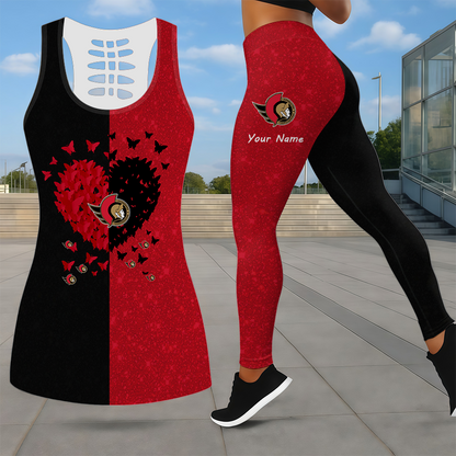 LIMITED EDITION - NEW CUSTOMIZED NHL29 OSN OTTAWA SENATORS LEGGINGS & HOLLOW TANK TOP SET