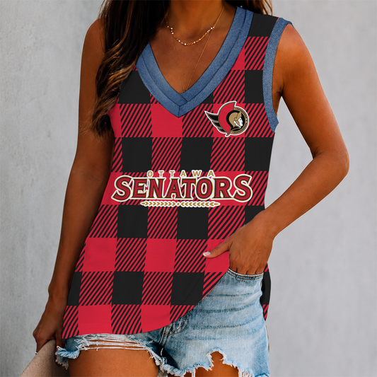 FINAL SALE - NEW CUSTOMIZED NHL29 OSN OTTAWA SENATORS WOMEN'S V-NECK TANK TOP