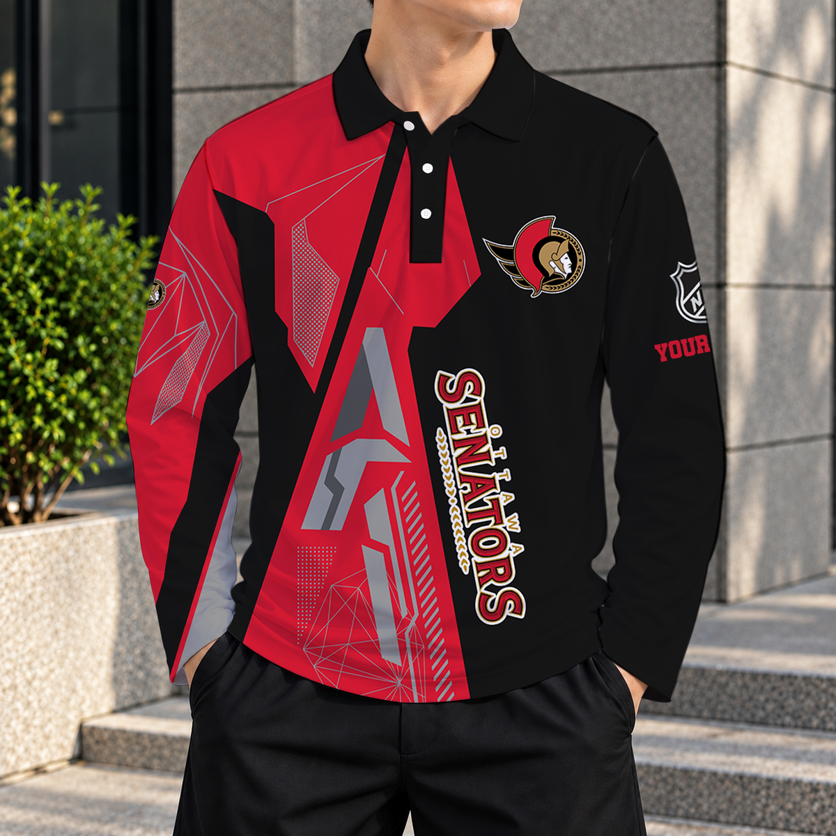 SPECIAL EDITION - NEW CUSTOMIZED NHL29 OSN OTTAWA SENATORS MEN LONG SLEEVE POLO