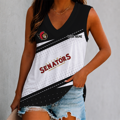 FINAL SALE - NEW CUSTOMIZED NHL29 OSN OTTAWA SENATORS WOMEN'S V-NECK TANK TOP