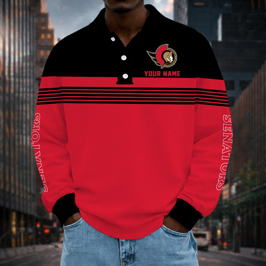 LIMITED EDITION - NEW CUSTOMIZED NHL29 OSN OTTAWA SENATORS MEN LONG SLEEVE POLO