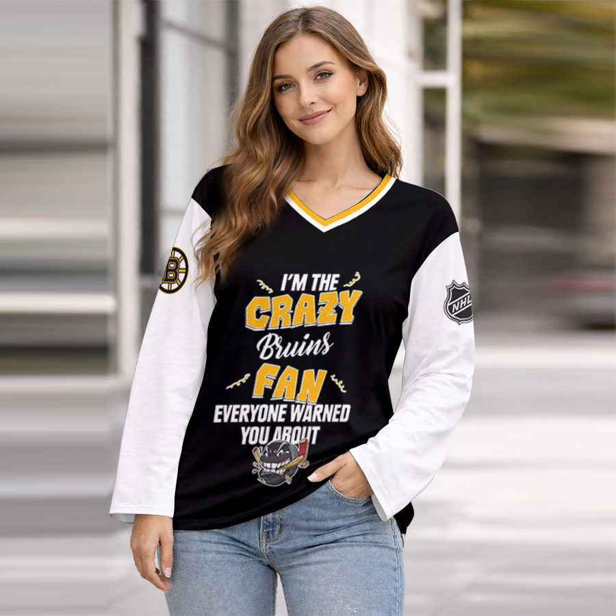 LIMITED EDITION - NEW CUSTOMIZED NHL02 BTB BOSTON BRUINS WOMEN'S HEART V-NECK LONG SLEEVE SHIRT