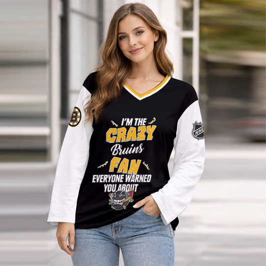 LIMITED EDITION - NEW CUSTOMIZED NHL02 BTB BOSTON BRUINS WOMEN'S HEART V-NECK LONG SLEEVE SHIRT