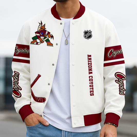 LIMITED EDITION - NEW CUSTOMIZED NHL30 AZC ARIZONA COYOTES BASEBALL JACKET, SATIN VARSITY JACKET