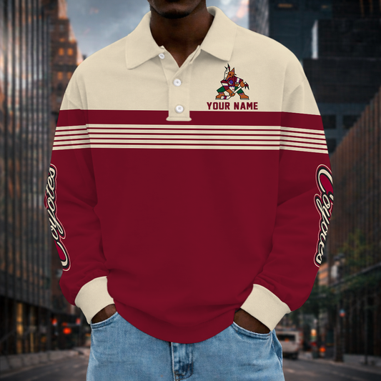 LIMITED EDITION - NEW CUSTOMIZED NHL30 AZC ARIZONA COYOTES MEN LONG SLEEVE POLO