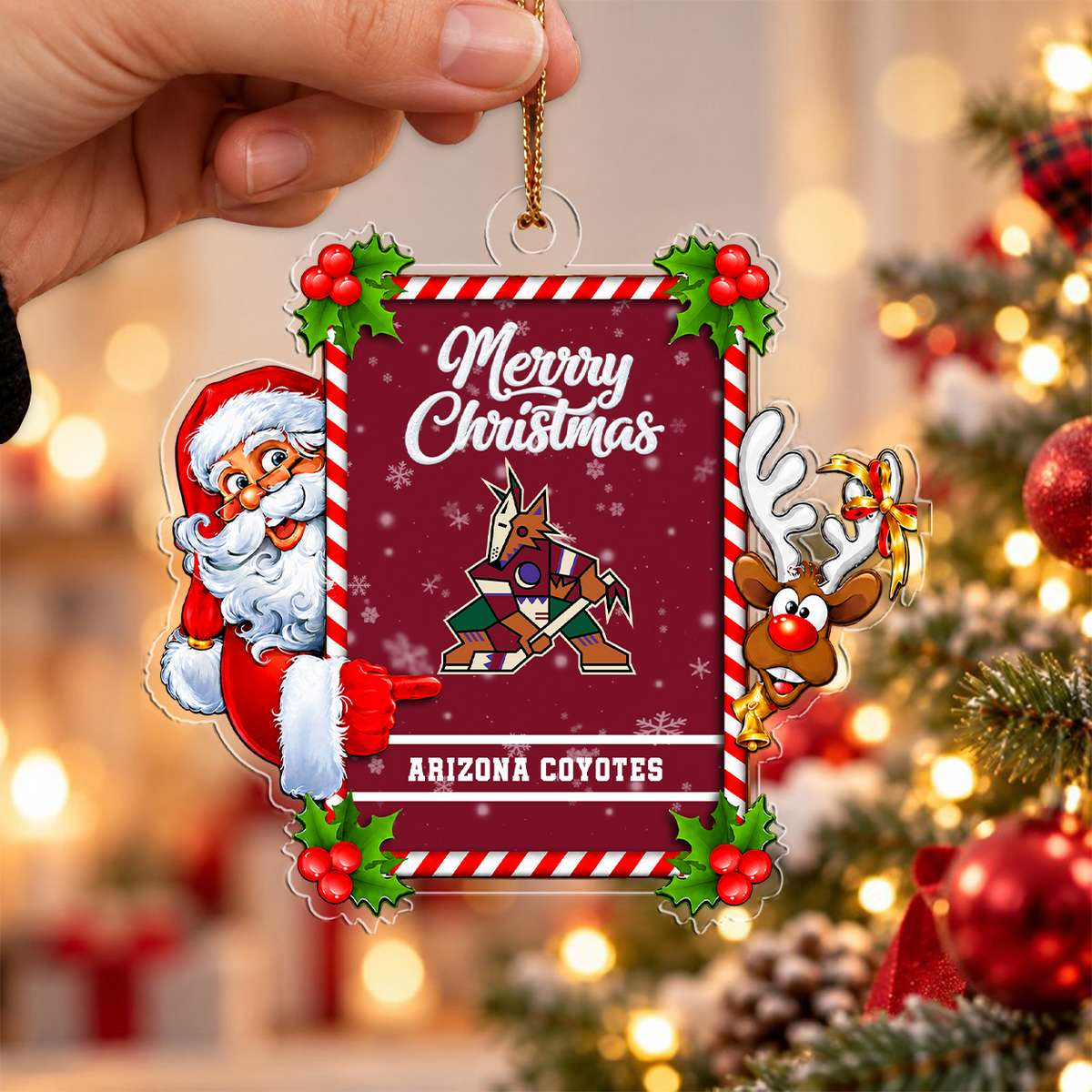 FLASH SALE - NEW CUSTOMIZED NHL30 AZC ARIZONA COYOTES CHRISTMAS ACRYLIC ORNAMENT