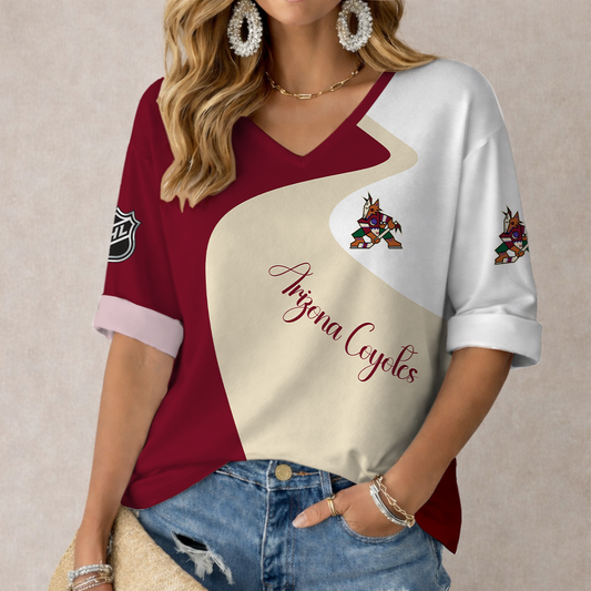 FLASH SALE - NEW CUSTOMIZED NHL30 AZC ARIZONA COYOTES WOMEN'S V-NECK LONG SLEEVE SHIRT