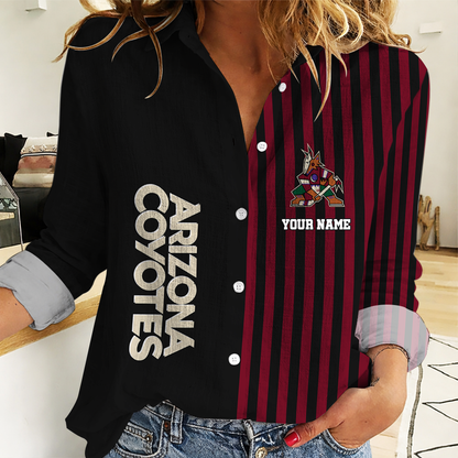 FINAL SALE - NEW CUSTOMIZED NHL30 AZC ARIZONA COYOTES WOMEN CASUAL SHIRT
