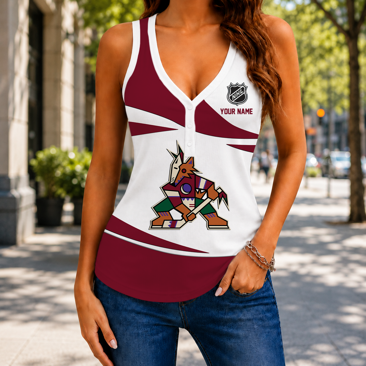 VIRAL EDITION - NEW CUSTOMIZED NHL30 AZC ARIZONA COYOTES WOMEN'S V-NECK TANK TOP