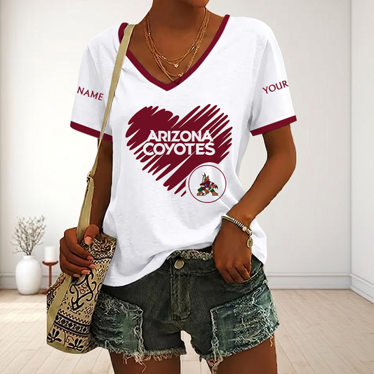 FINAL SALE - NEW CUSTOMIZED NHL30 AZC ARIZONA COYOTES V-NECK FEMALE SHIRT