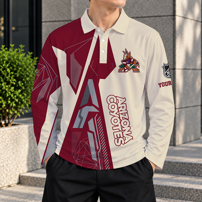SPECIAL EDITION - NEW CUSTOMIZED NHL30 AZC ARIZONA COYOTES MEN LONG SLEEVE POLO