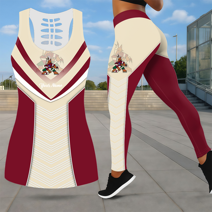 SPECIAL EDITION - NEW CUSTOMIZED NHL30 AZC ARIZONA COYOTES LEGGINGS & HOLLOW TANK TOP SET