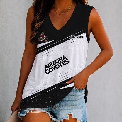 FINAL SALE - NEW CUSTOMIZED NHL30 AZC ARIZONA COYOTES WOMEN'S V-NECK TANK TOP