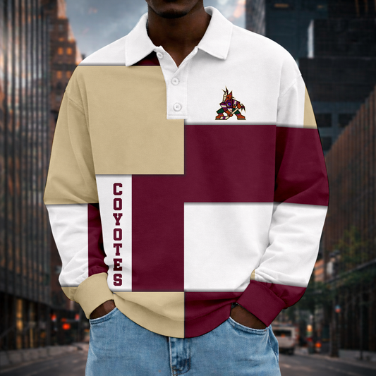 LIMITED EDITION - NEW CUSTOMIZED NHL30 AZC ARIZONA COYOTES MEN LONG SLEEVE POLO