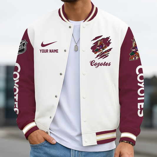 LIMITED EDITION - NEW CUSTOMIZED NHL30 AZC ARIZONA COYOTES BASEBALL JACKET, SATIN VARSITY JACKET