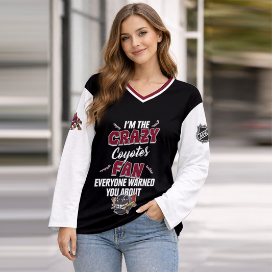 LIMITED EDITION - NEW CUSTOMIZED NHL30 AZC ARIZONA COYOTES WOMEN'S HEART V-NECK LONG SLEEVE SHIRT