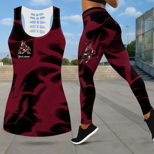 LIMITED EDITION - NEW CUSTOMIZED NHL30 AZC ARIZONA COYOTES LEGGINGS & HOLLOW TANK TOP SET
