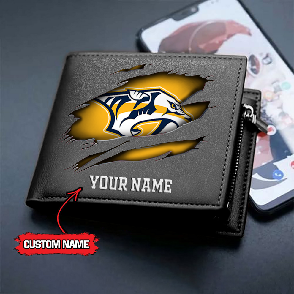 LIMITED EDITION - NEW CUSTOMIZED NHL31 NVP NASHVILLE PREDATORS LEATHER WALLET