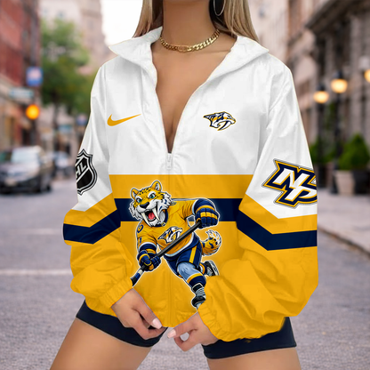 LIMITED EDITION - NEW CUSTOMIZED NHL31 NVP NASHVILLE PREDATORS V-NECK ZIPPER SWEATSHIRT JACKET