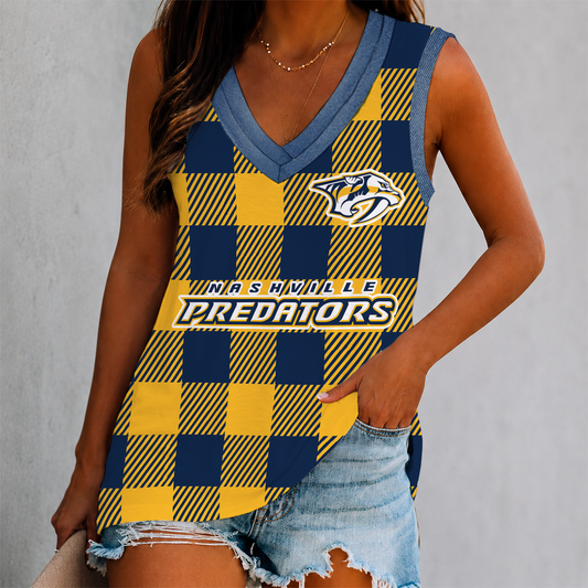 FINAL SALE - NEW CUSTOMIZED NHL31 NVP NASHVILLE PREDATORS WOMEN'S V-NECK TANK TOP