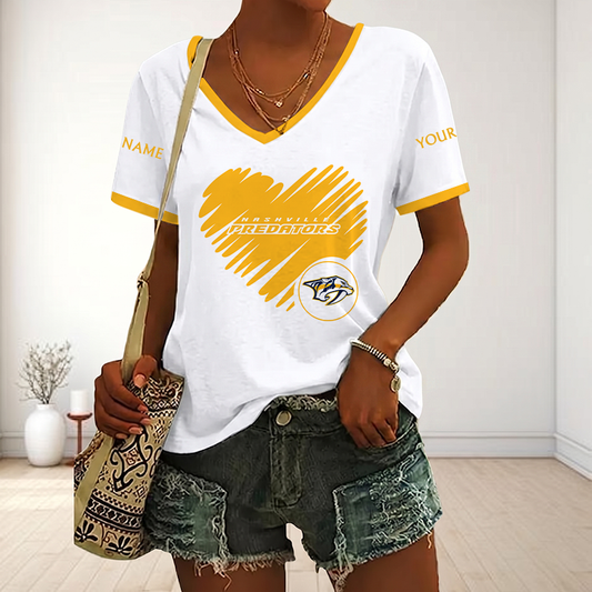 FINAL SALE - NEW CUSTOMIZED NHL31 NVP NASHVILLE PREDATORS V-NECK FEMALE SHIRT