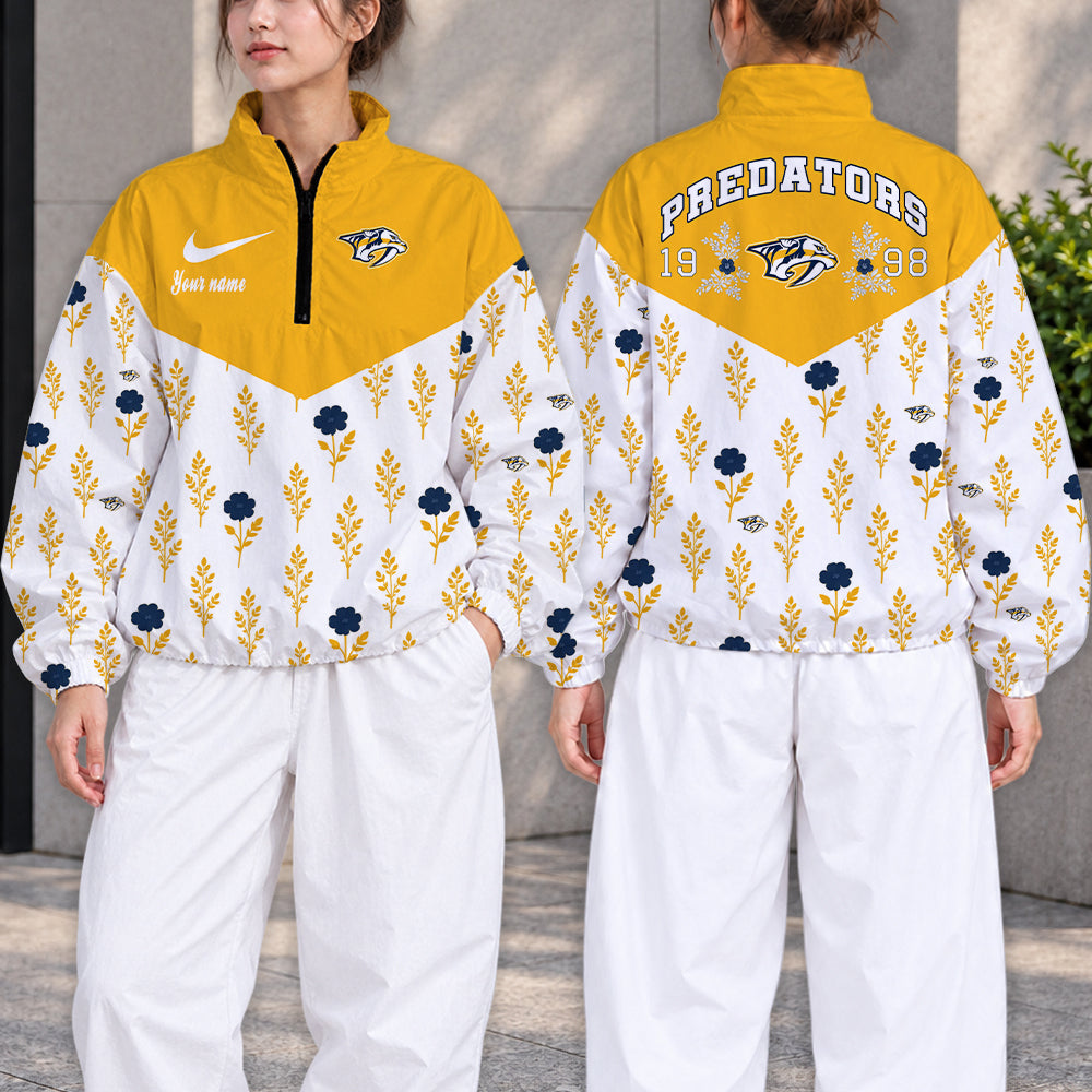 LIMITED EDITION - NEW CUSTOMIZED NHL31 NVP NASHVILLE PREDATORS V-NECK ZIPPER SWEATSHIRT JACKET