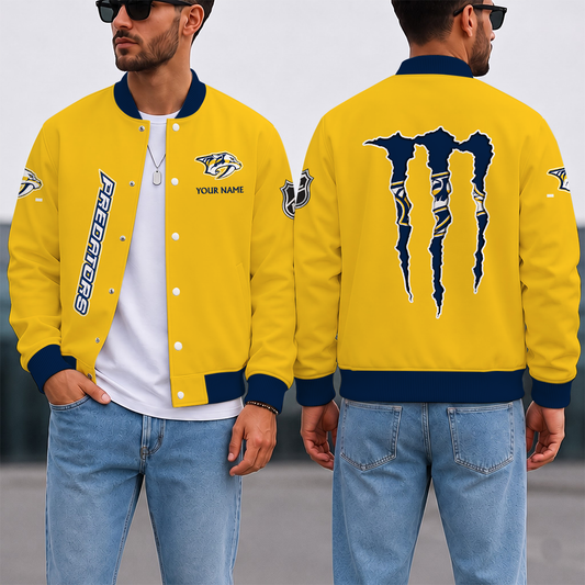 LIMITED EDITION - NEW CUSTOMIZED NHL31 NVP NASHVILLE PREDATORS SATIN VARSITY JACKET & BASEBALL JACKET