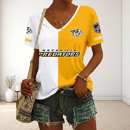 LIMITED EDITION - NEW CUSTOMIZED NHL31 NVP NASHVILLE PREDATORS V-NECK FEMALE SHIRT