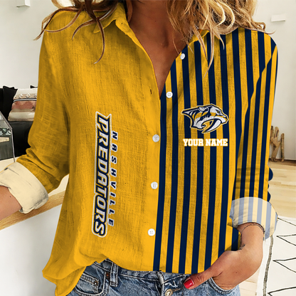 FINAL SALE - NEW CUSTOMIZED NHL31 NVP NASHVILLE PREDATORS WOMEN CASUAL SHIRT
