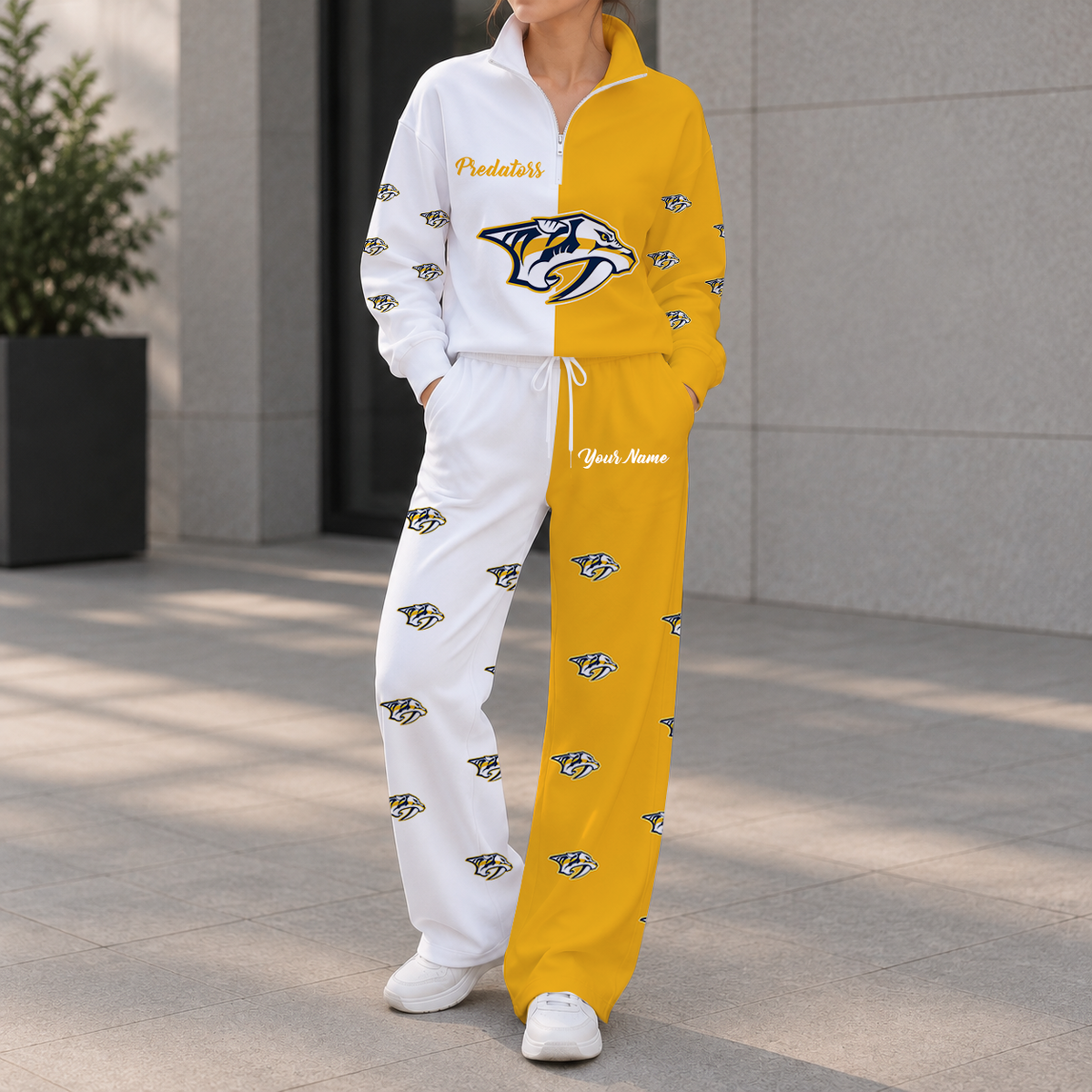 SPECIAL EDITION - NEW CUSTOMIZED NHL31 NVP NASHVILLE PREDATORS ZIPPER SWEATSHIRT & WIDE LEG PANTS SET